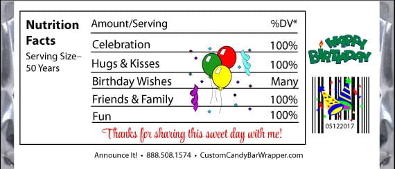 Custom picture on candy announce it bar wrapper 