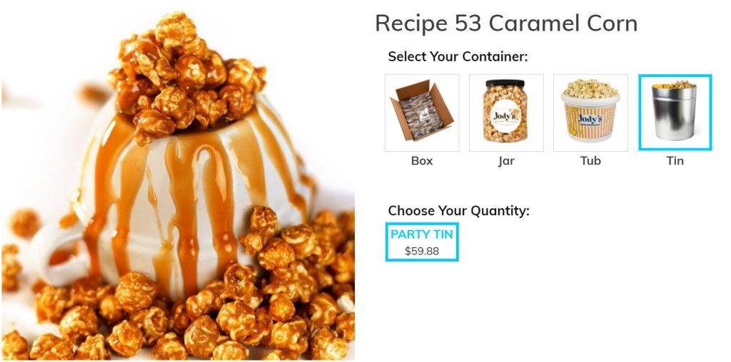 Jody's Gourmet Popcorn - Recipe 53 Caramel Review -  Jodys website caramel corn