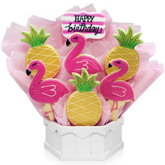 Best cookie bouquet delivery places online - Cookies By Design flamingo birthday